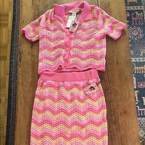 Sincerely Jules Pink Crochet Two-Piece Set | Cardigan + Midi Skirt | NWT
